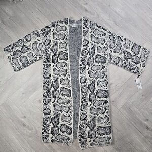 New! Dex Women's XL Snakeskin Black/White Cardigan Duster Kimono Sweater Soft